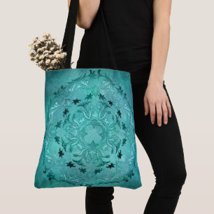 Bolsa Tote Mandala floral étnica do grunge de turquesa