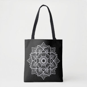 Bolsa Tote Mandala Floral Reversível Preto e Branco