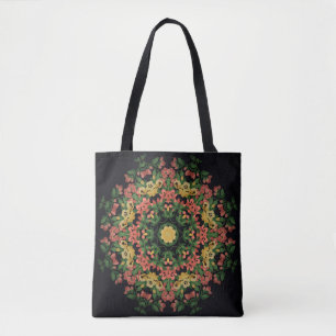 Bolsa Tote Mandala Floral: vermelha, vindima amarela.