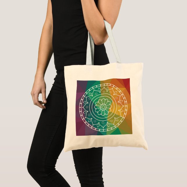 Bolsa Tote Mandala flower india rainbow boho colorful design (Frente (produto))