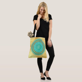 Bolsa Tote Mandala Íris azul marrom dourado