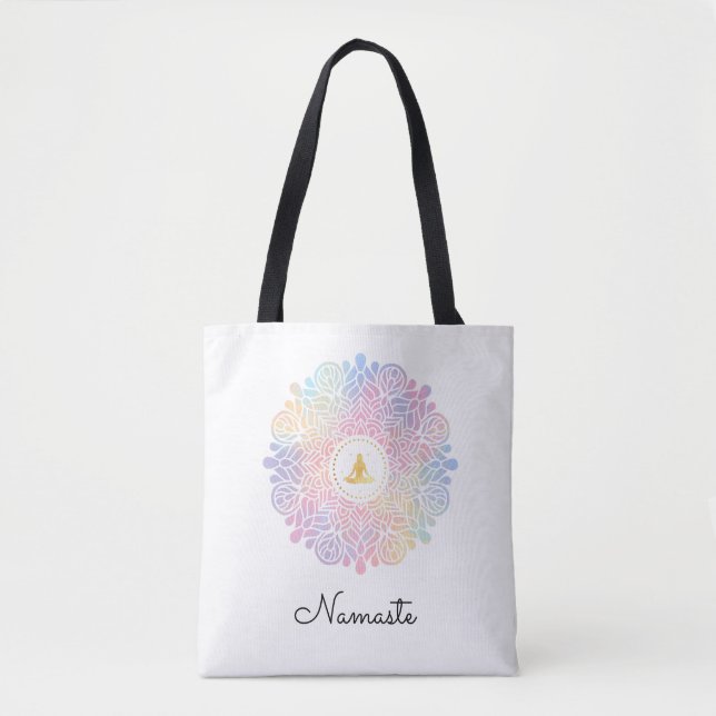 Bolsa Tote *~* Mandala Mulheres Meditação Energy Pastel Rainb (Frente)