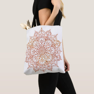 Bolsa Tote Mandala Rosa e Laranja no Glama Branco