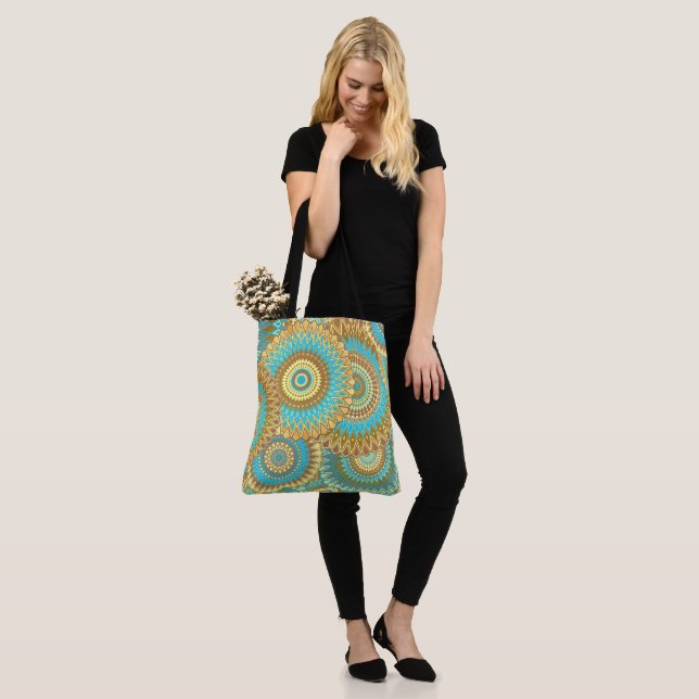 Bolsa Tote Mandala Sobreposta Azul Marrom Dourado (No(a) Modelo)