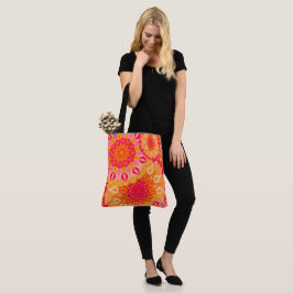 Bolsa Tote Mandala Sobreposta Laranja Rosa Amarelo