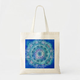 Bolsa Tote Mandala White Outline Blue Watercolor -