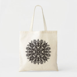 Bolsa Tote Mandalas de Cogumelos Psicotrópicos Preto e Branco