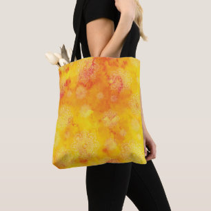 Bolsa Tote Mandalas em Fundo de Manchas Amarelas e Vermelhas
