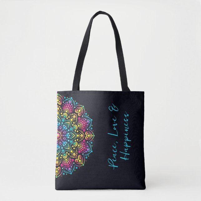 Bolsa Tote Mandalas Pontilhadas Arco-íris (Frente)
