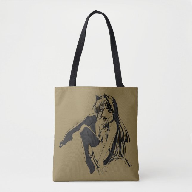 Bolsa Tote Manga, Neko Catgirl Furry Kawaii Loli (Frente)
