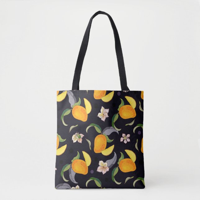 Bolsa Tote Mango. Padrão sem costura com trópico amarelo e ve (Frente)