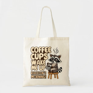 Bolsa Tote Manhã engraçada com Raccoon com café