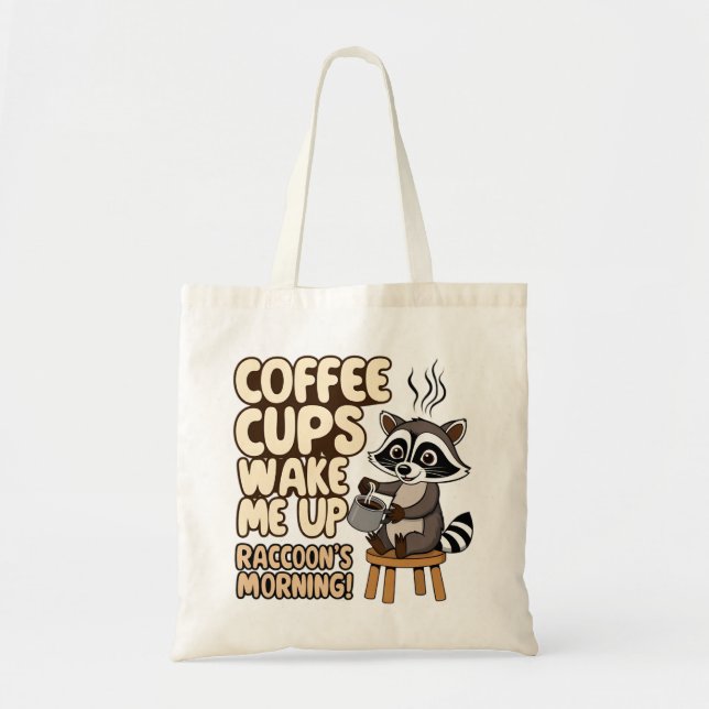 Bolsa Tote Manhã engraçada com Raccoon com café (Frente)