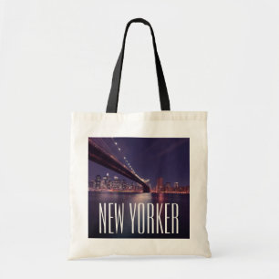 Bolsa Tote Manhattan à noite, Ponte do Brooklyn, East River