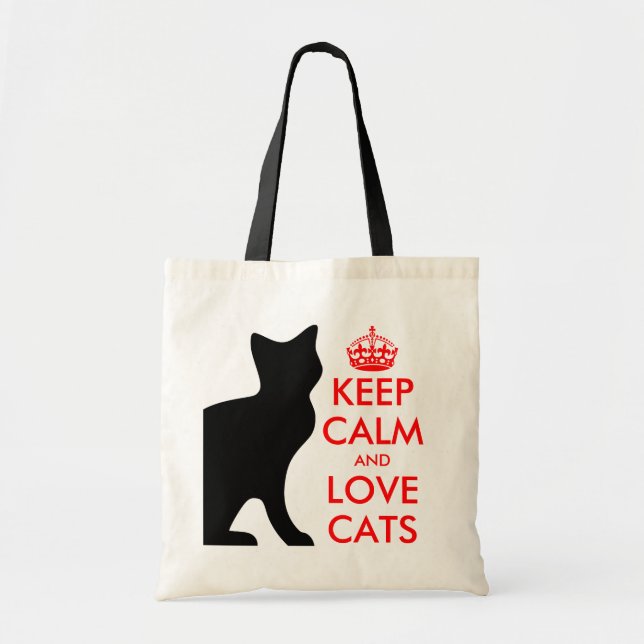 Bolsa Tote Mantenha a calma e ame os gatos para o saco (Frente)