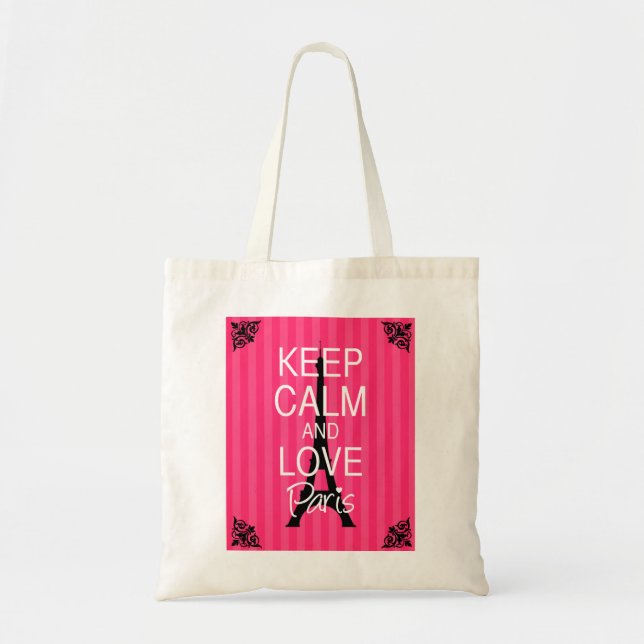 Bolsa Tote Mantenha a calma e ame Paris (Frente)