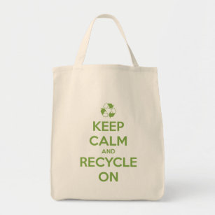 Bolsa Tote Mantenha calma e Reciclar em verde no natural