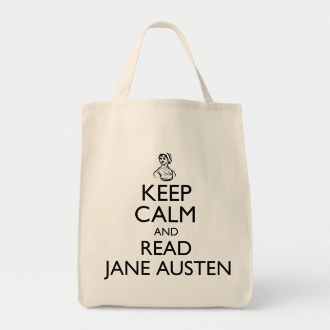 Bolsa Tote Mantenha calmo e leia a sacola de Jane Austen (Frente)