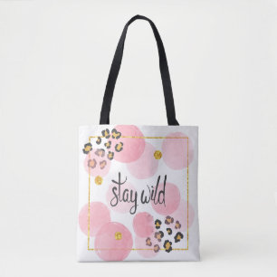 Bolsa Tote Mantenha-se selvagem, impressão-leopardo, círculos