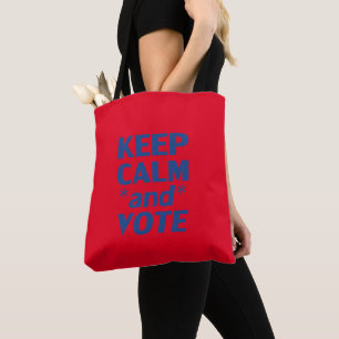 Bolsa Tote "manter calma e votar" azul vermelho
