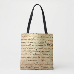 Bolsa Tote Manuscrito antigo do século 1700 escrito a tinta