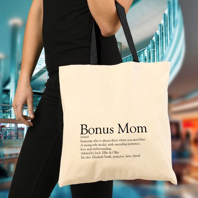 Bolsa Tote Mão-de-bônus Personalizada Citação de Definição Mo (Personalized Bonus Mom Definition Quote Modern Tote Bag)