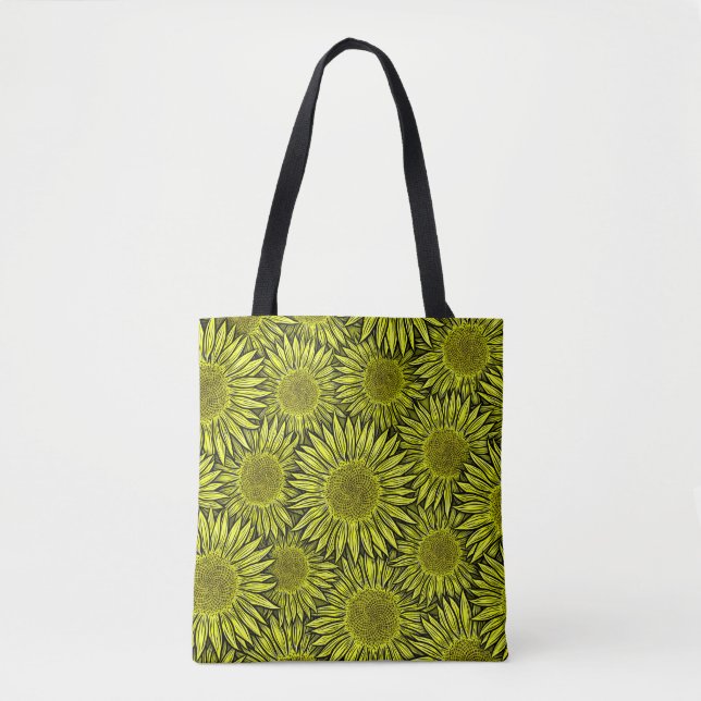 Bolsa Tote Mão De Girassol Amarelo Amarelo Floral Desenhada (Frente)