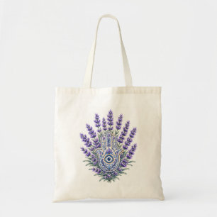 Bolsa Tote Mão de Hamsa de Lavanda com Olho do Mal Botânico F