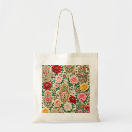 Bolsa Tote Mão de Hamsa Floral e Olho Gordo de Rosas Colorida