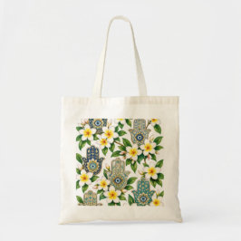 Bolsa Tote Mão de Hamsa & Flores de Plumeria Olho Mau Botânic
