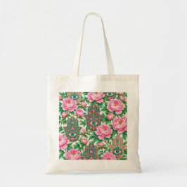 Bolsa Tote Mão de Hamsa Olho do Mal com Peônia Rosa em Padrão
