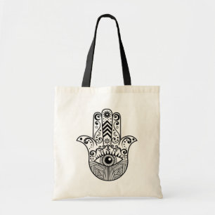 Bolsa Tote Mão de Hamsa preto e branco
