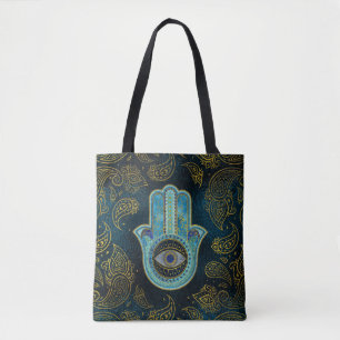 Bolsa Tote Mão decorativa de Hamsa com fundo de paisley