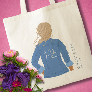 Bolsa Tote Mão Desenhada Denim Jaqueta Cabelo Louro Eu Faço T