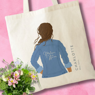 Bolsa Tote Mão Desenhada Denim Jaqueta Cabelo Marrom Matriz d