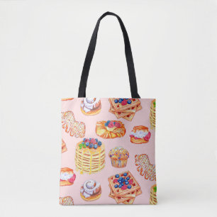 Bolsa Tote Mão Desenhada Doce padaria - café da manhã - retro
