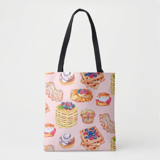 Bolsa Tote Mão Desenhada Doce padaria - café da manhã - retro (Frente)