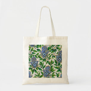 Bolsa Tote Mão Hamsa Azul da Fátima Padrão Floral