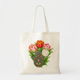 Bolsa Tote Mão Hamsa com Tulipas Coloridas & Olho do Mal Flor