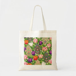 Bolsa Tote Mão Hamsa e Tulipas Coloridas Olho Mau Botânico