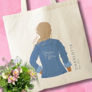 Bolsa Tote MãoDesenhada Denim Jaqueta Cabelo Loiro Matrão de