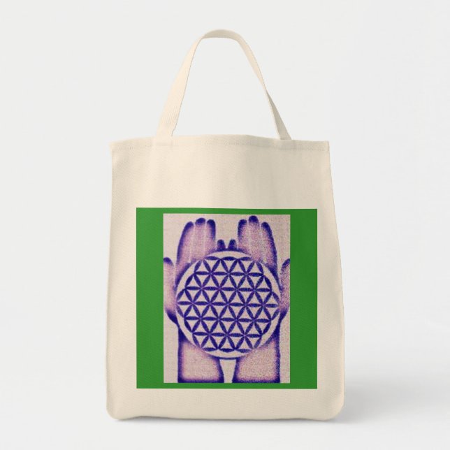 Bolsa Tote Mãos curas que guardaram a flor da vida (Frente)