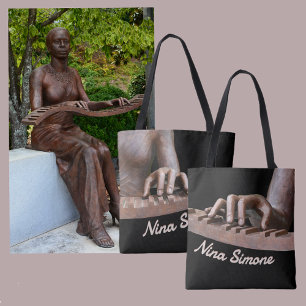 Bolsa Tote Mãos Esculpidas no Teclado do Piano Bronze e Preto