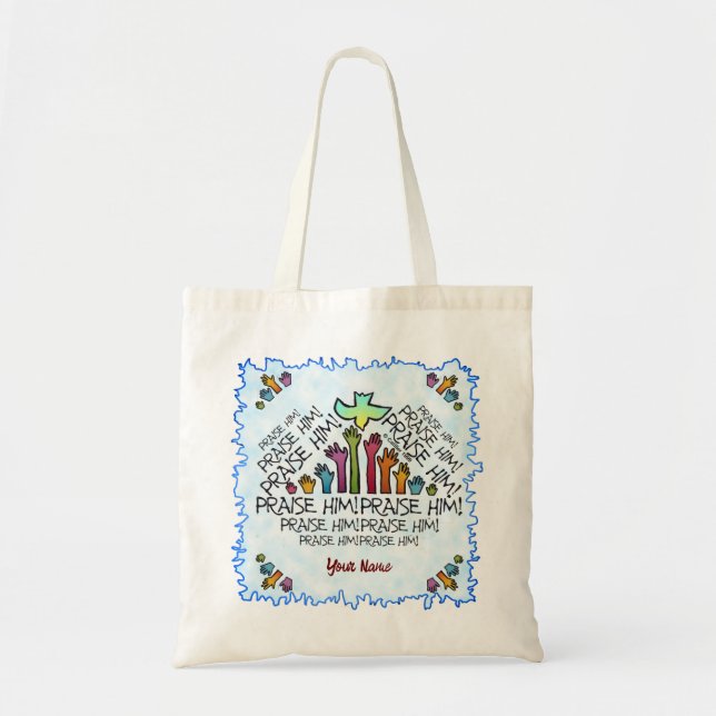 Bolsa Tote Mãos Louvem-No Saco de Toque Cristão (Frente)