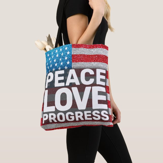 Bolsa Tote Mãos para a Paz Progresso América Sinalizador Glit (Close Up)