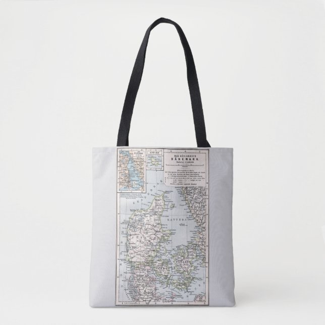 Bolsa Tote Mapa Antigo da Dinamarca, Danmark em dinamarquês,  (Frente)