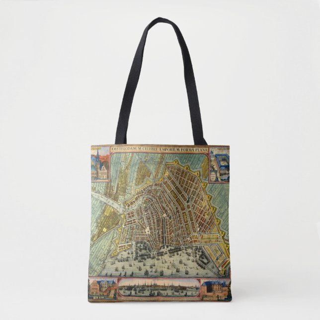 Bolsa Tote Mapa Antigo da Rua de Amsterdã, Holanda (Frente)