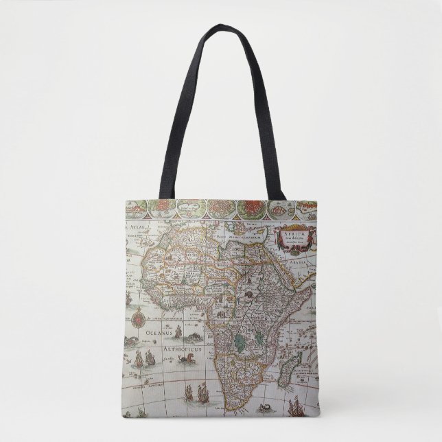 Bolsa Tote Mapa Antigo do Mundo Antigo da África por Blaeu, c (Frente)