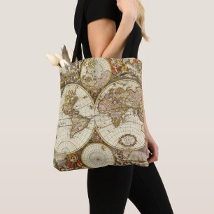 Bolsa Tote Mapa Antigo do Mundo Antigo por Frederick de Wit,