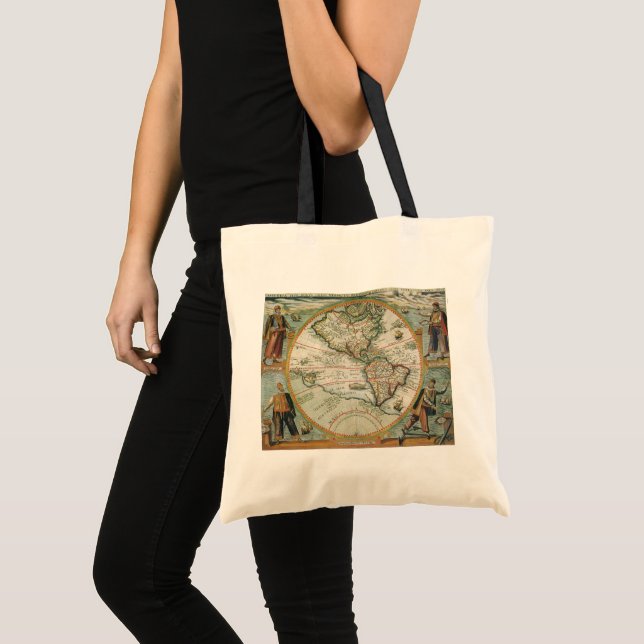 Bolsa Tote Mapa Antigo do Mundo das Américas, 1597 (Frente (produto))